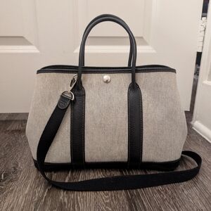 Hermes Garden Party 30 Tpm Toile Black Leather With Shoulder Strap